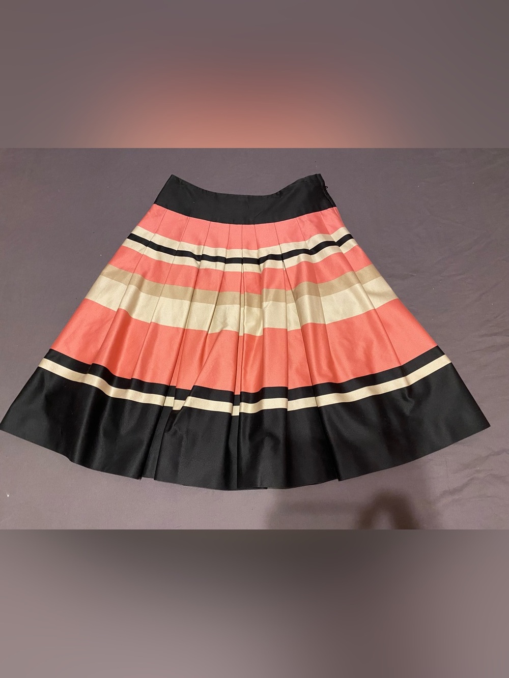 H&M striped pleated black beige pink knee length skirt size 2